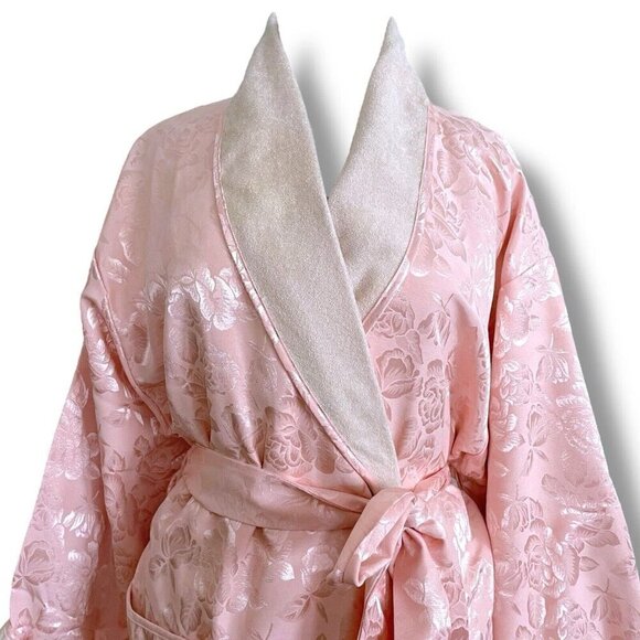 Vintage Victorias Secret Crown Gold Label Robe Medium Large Pink Satin Jacquard - Picture 3 of 12